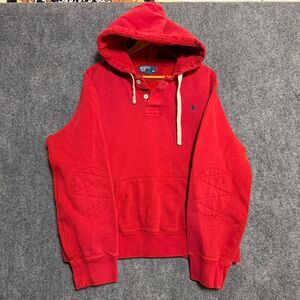 Vintage 90’s Ralph Lauren red hoodie with embroidered logo and quilted elbow pat